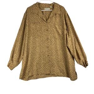 Vintage Elisabeth 100% Silk Button Up Blouse Womens 20 Long Sleeve Feather Print